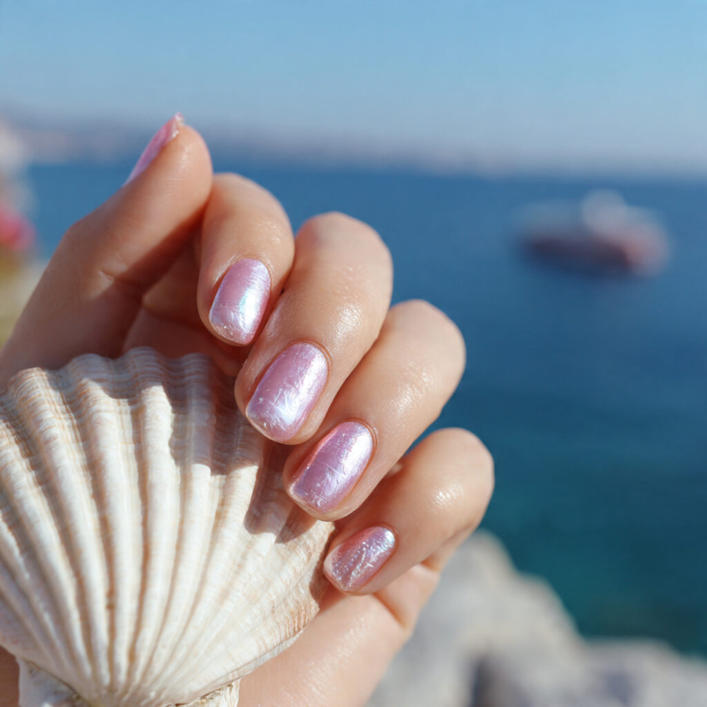 attractive pink pearl glaze seashell shine nails w 1
