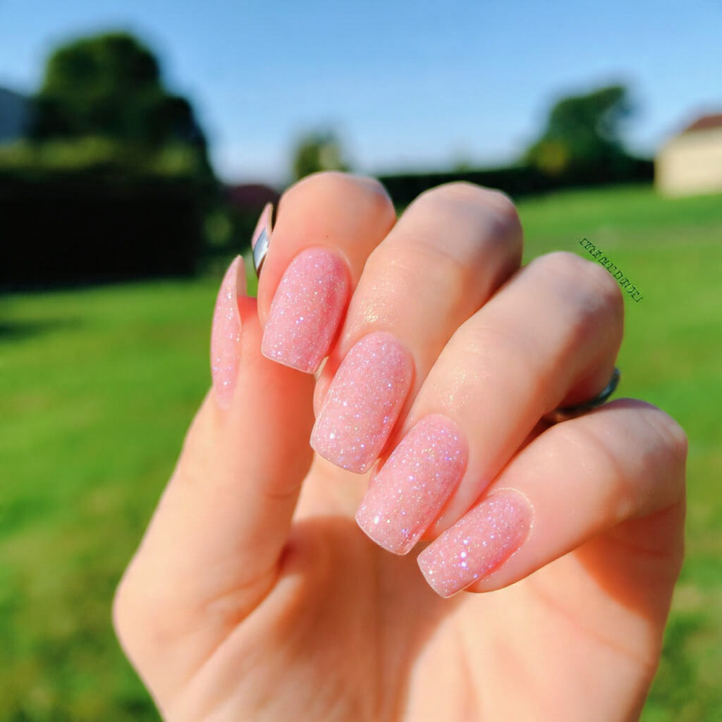 attractive pink sparkle fairy dust topcoat nails w