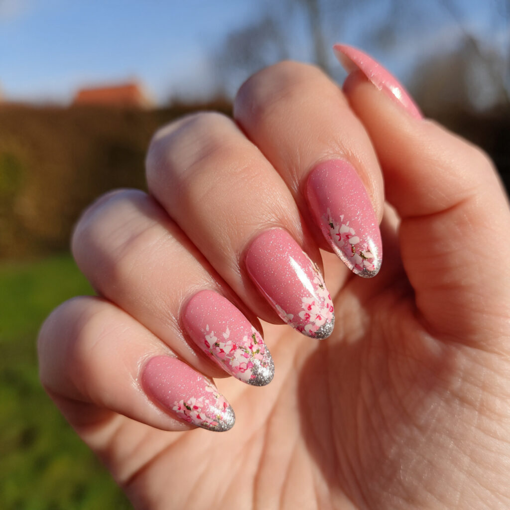 attractive pink sparkle tiny pink blossom corner d