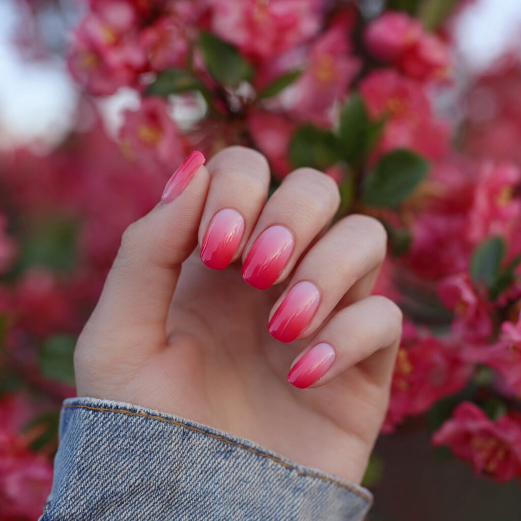 attractive pink to crimson romantic fade nails wit