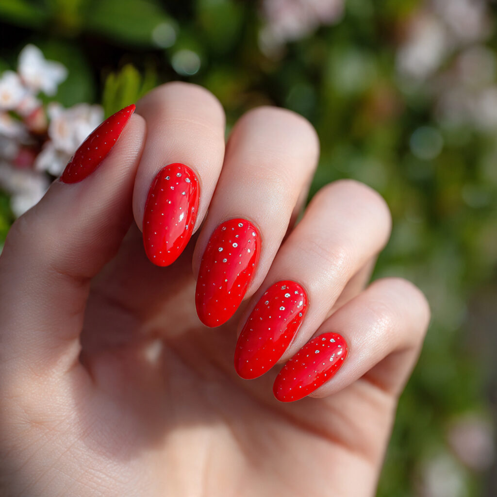 attractive poppy red short oval with micro dots na