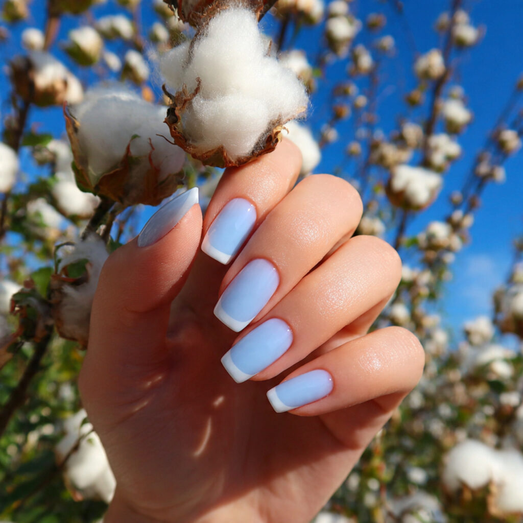 attractive powder blue french tips nails with outd