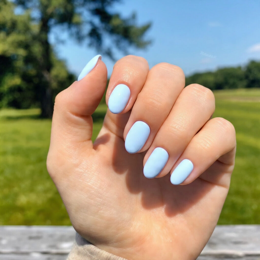attractive powder blue short oval soft minimalnail