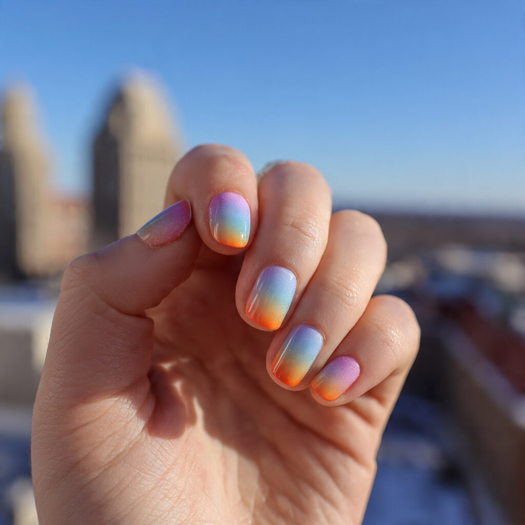 attractive rainbow micro tips on short natural nai