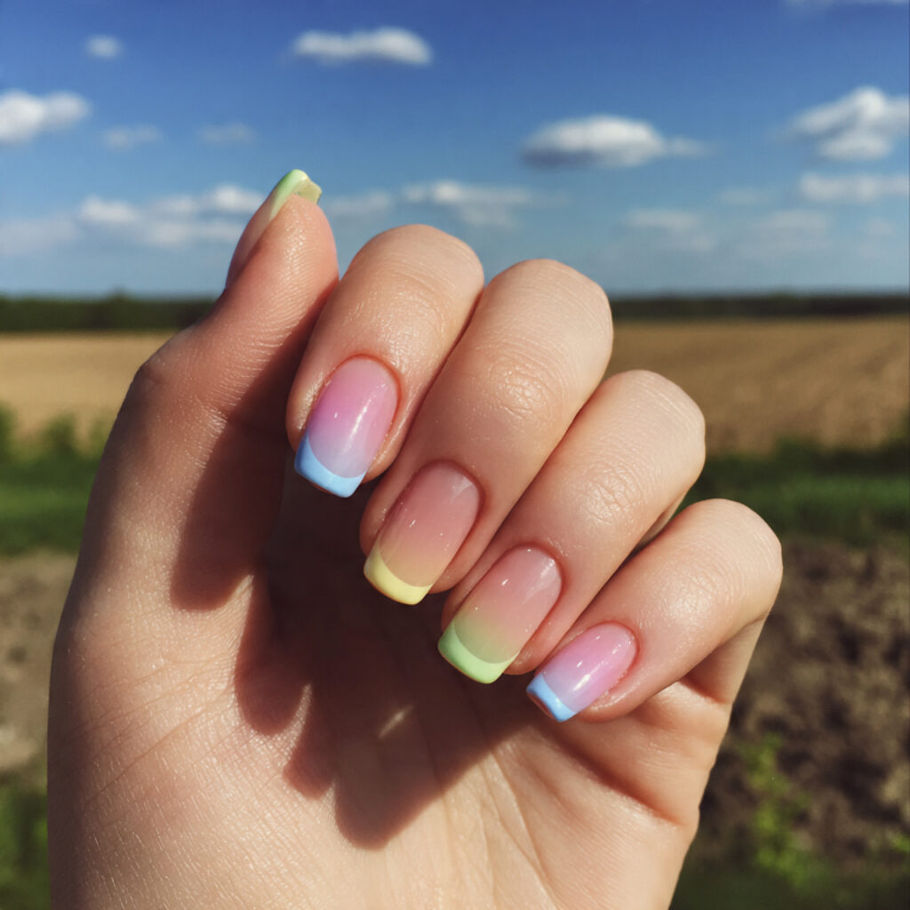 attractive rainbow pastel french nails with summer