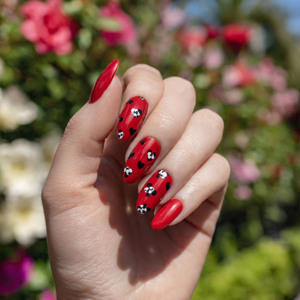 attractive red acrylic with heart detail black che