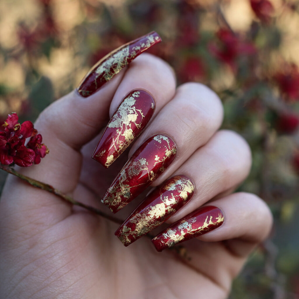 attractive red and gold foil coffin nails nails wi