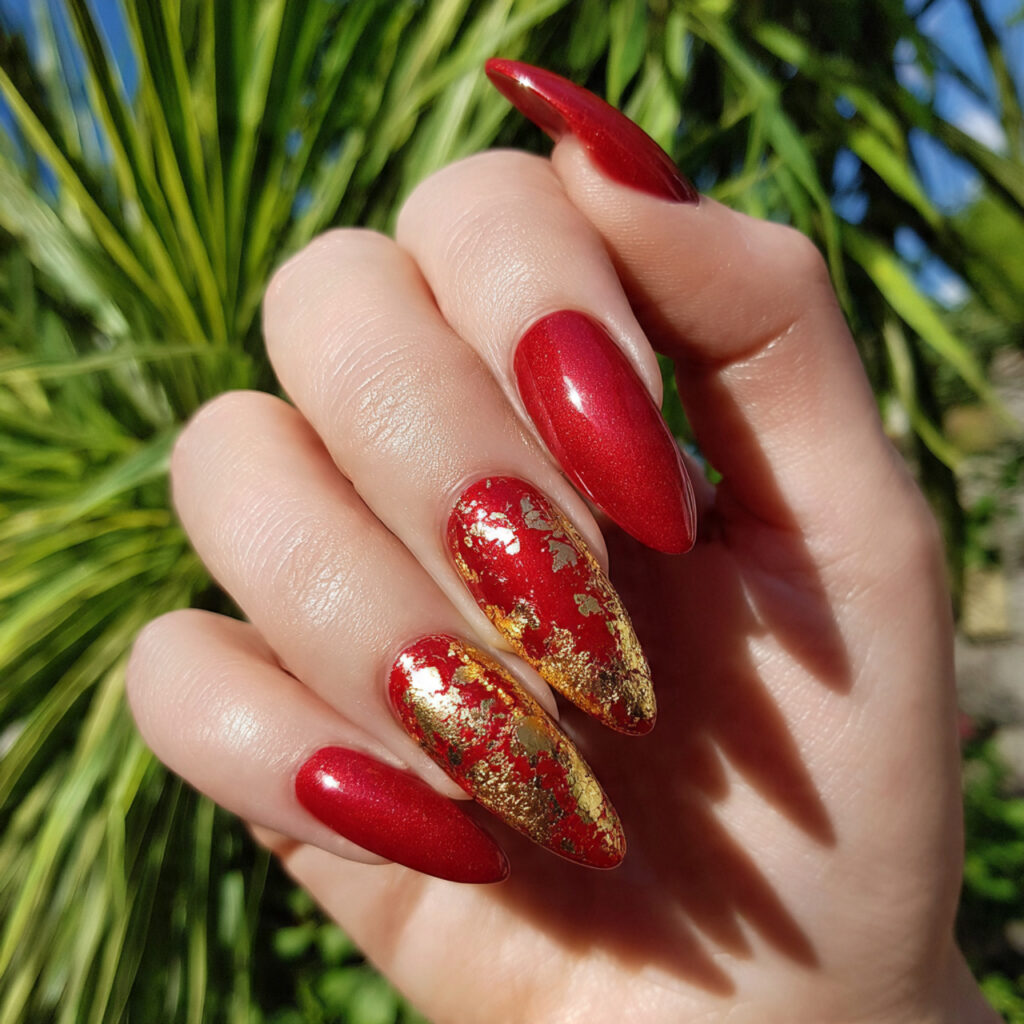 attractive red and gold prom acrylic nails nails w
