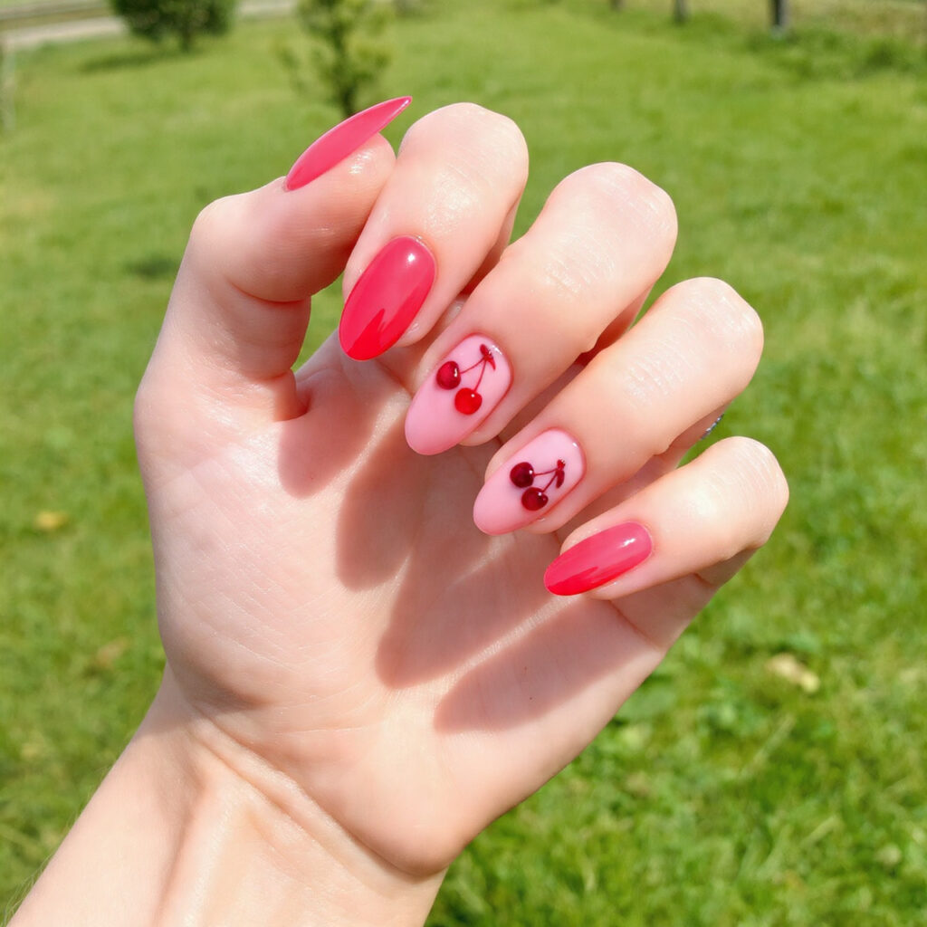 Red Nails Aesthetic: 14 Soft, Trendy & Pinterest-Perfect Ideas You’ll Want to Save 5 attractive red and pink cherry girl alternating se