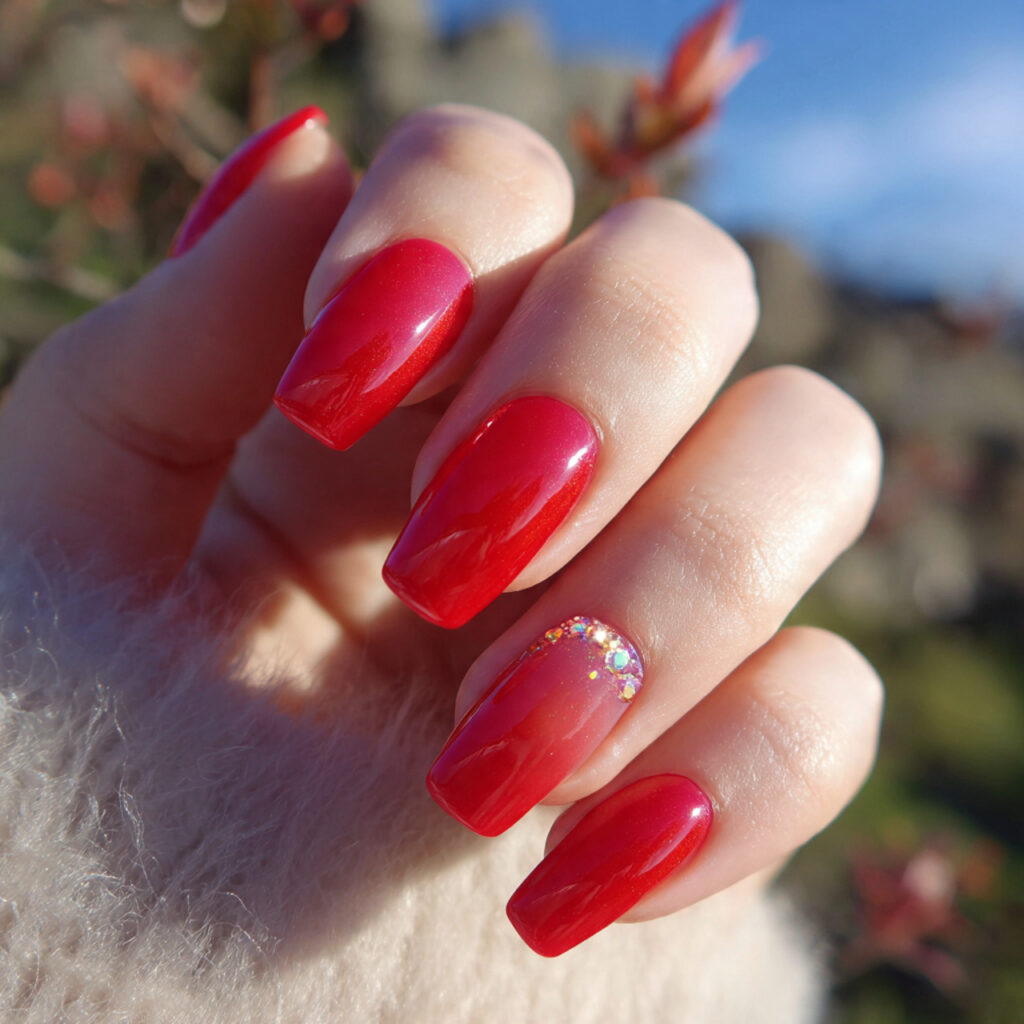 attractive red aura nails with a soft glow center