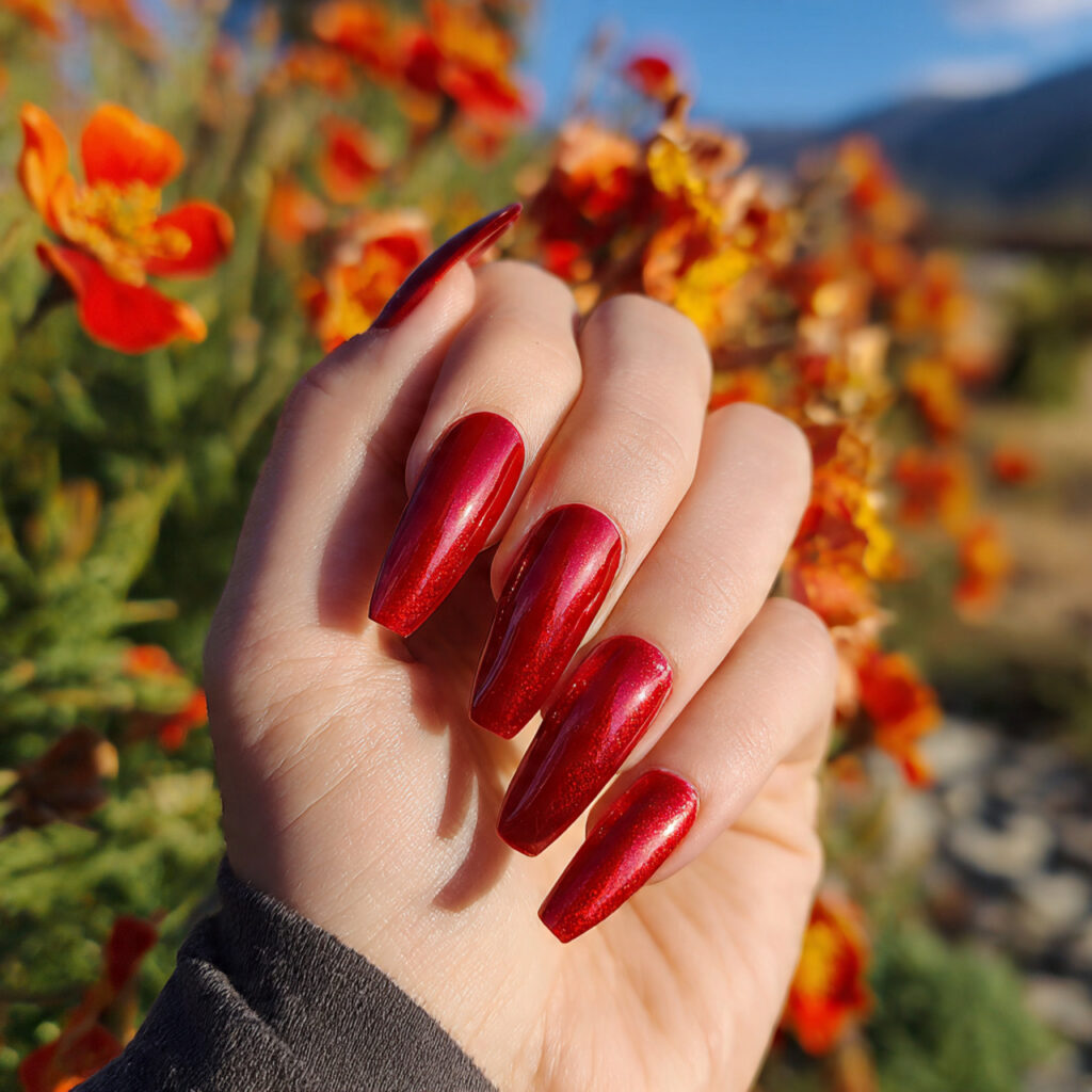 attractive red cat eye acrylic coffin nails with s 1