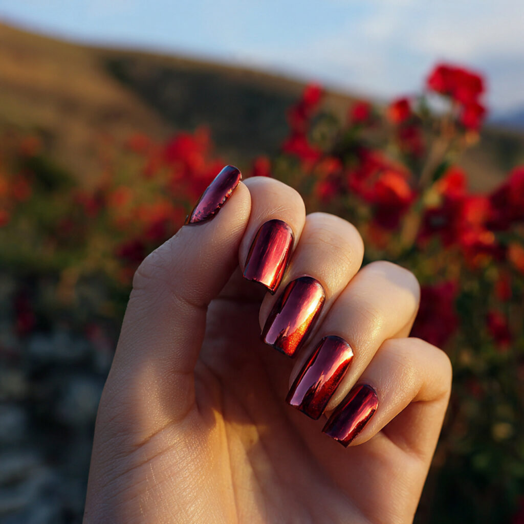 attractive red chrome accent nail just one nails w