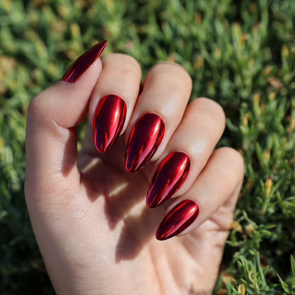 Red Nails Aesthetic: 14 Soft, Trendy & Pinterest-Perfect Ideas You’ll Want to Save 10 attractive red chrome mirror almond nails with out