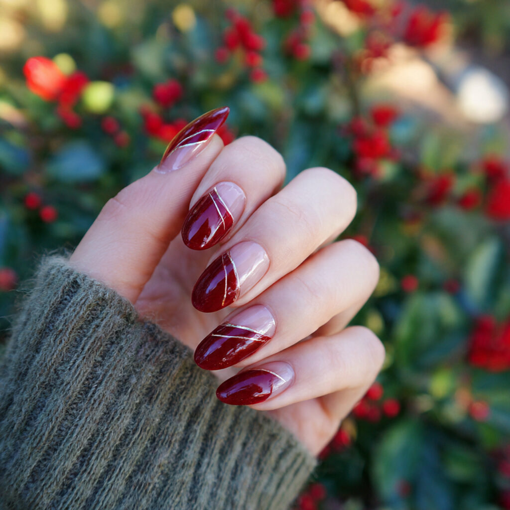 attractive red clear negative space curve nails wi