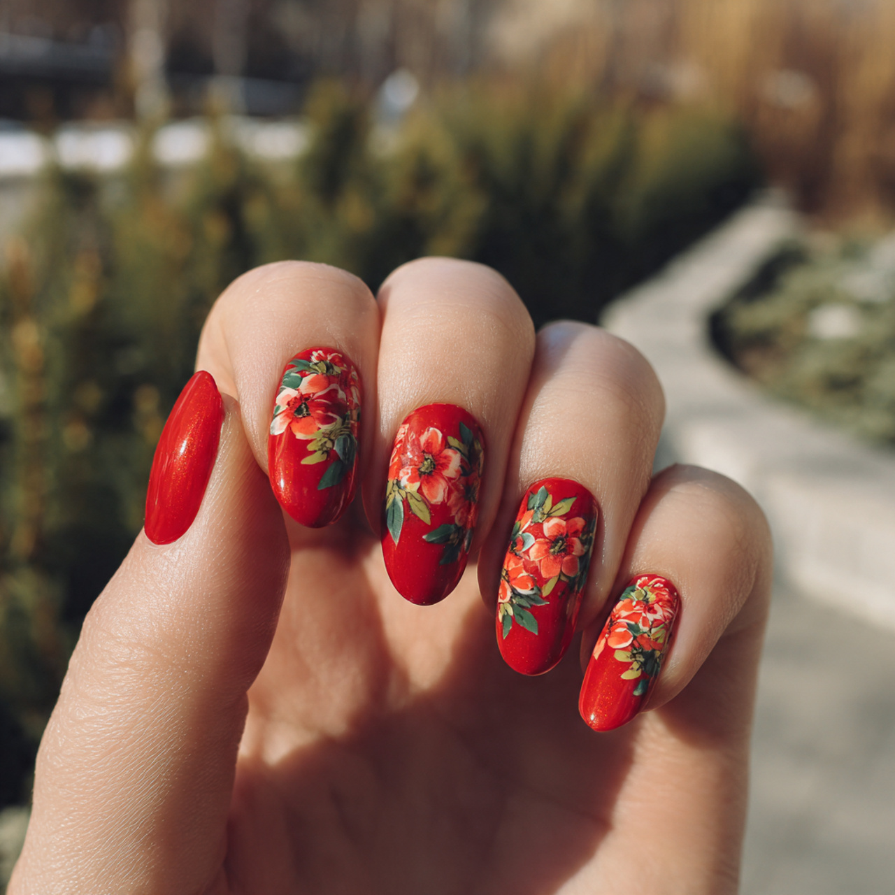 Red Flower Nails