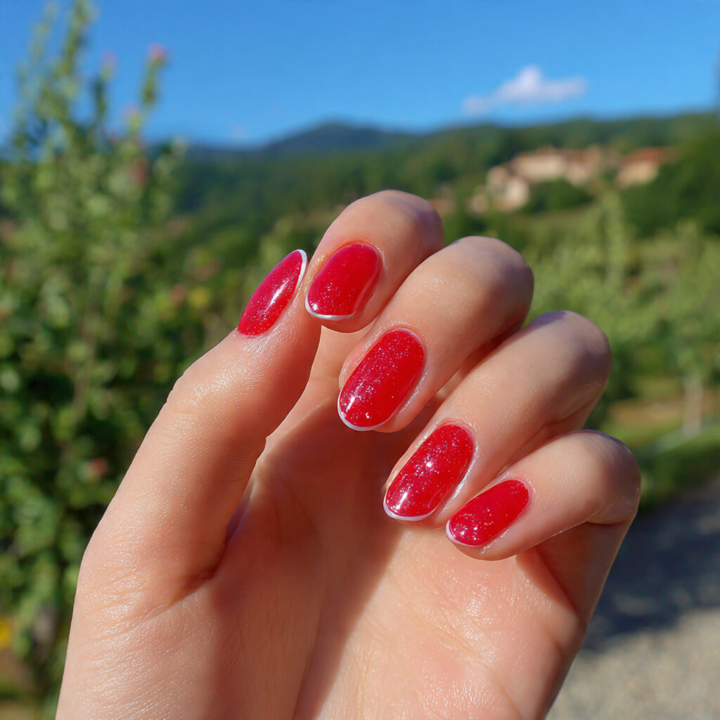attractive red gel micro french nails with summer