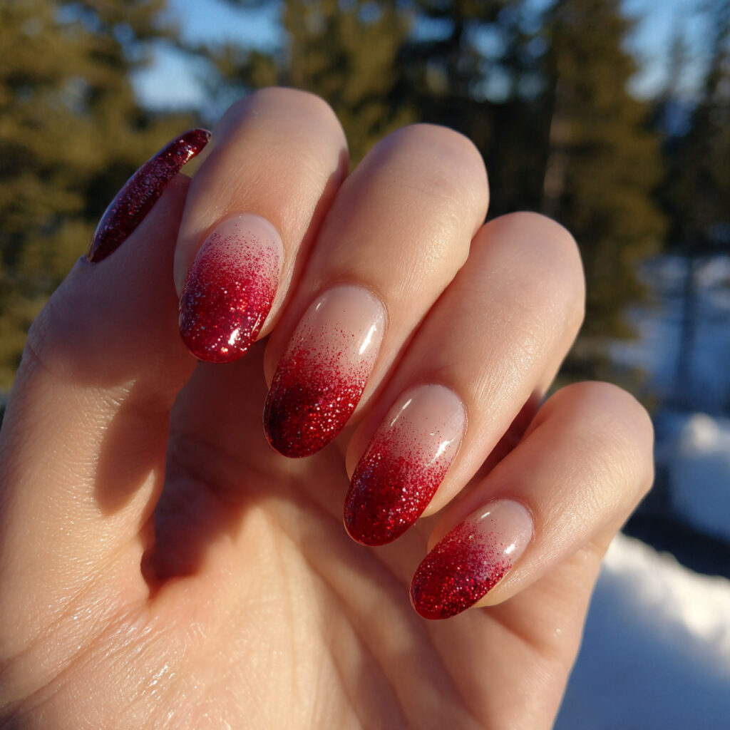attractive red glitter ombre tips fine not chunky