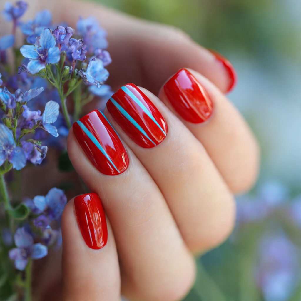 attractive red glossy with blue negative lines sho