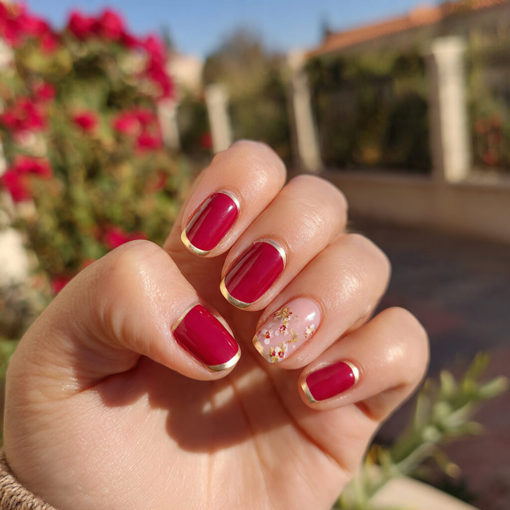 attractive red micro french short nails with outdo 2