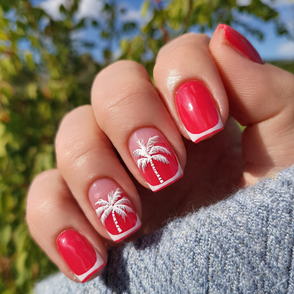 attractive red micro french square nails with summ