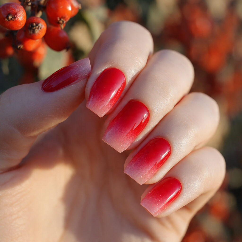 Nail Inspo Red: 14 Stunning Red Nail Ideas That Feel Bold, Chic, and Impossible to Ignore 12 attractive red ombre nails with outdoor background