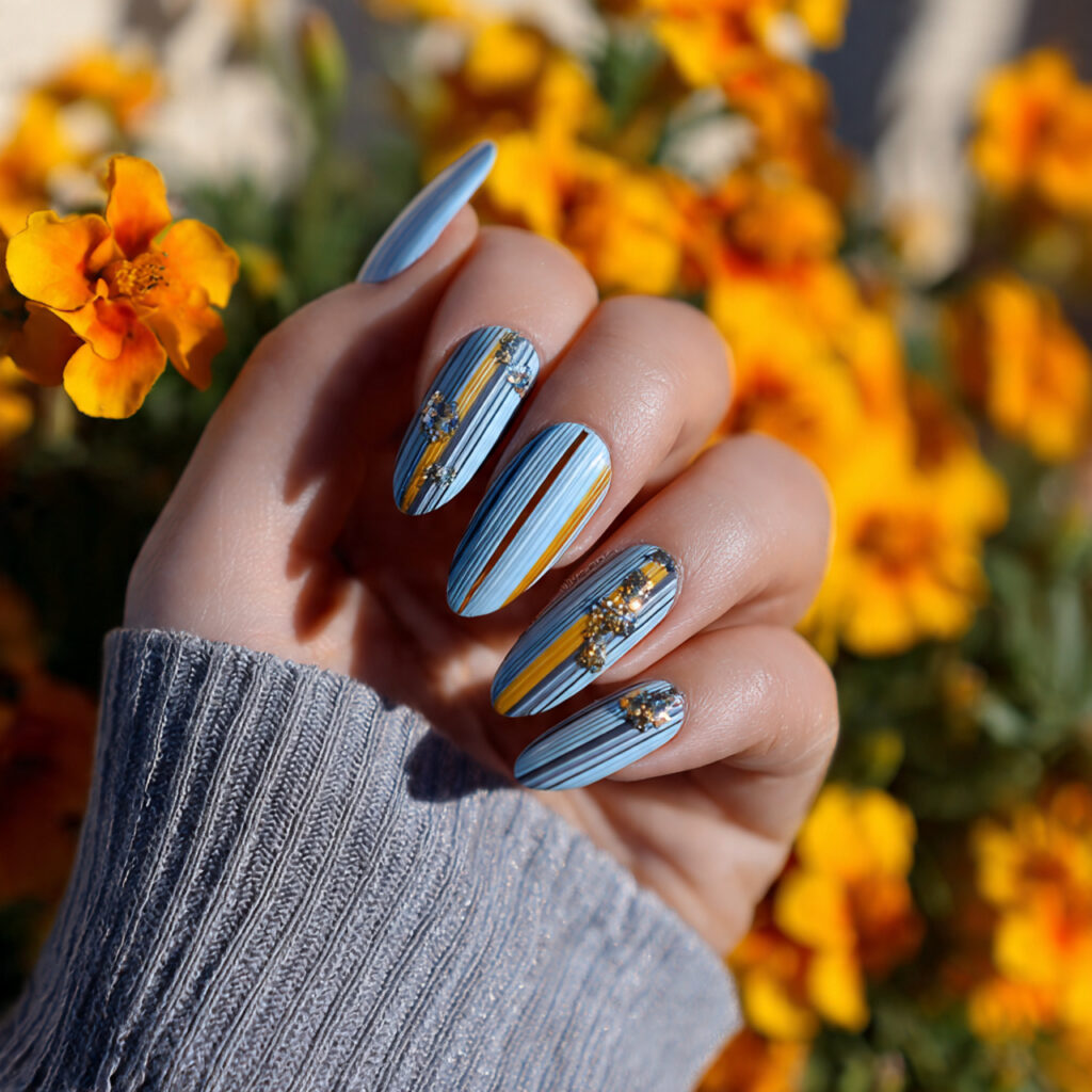 attractive ribbed glass striped nails with outdoor
