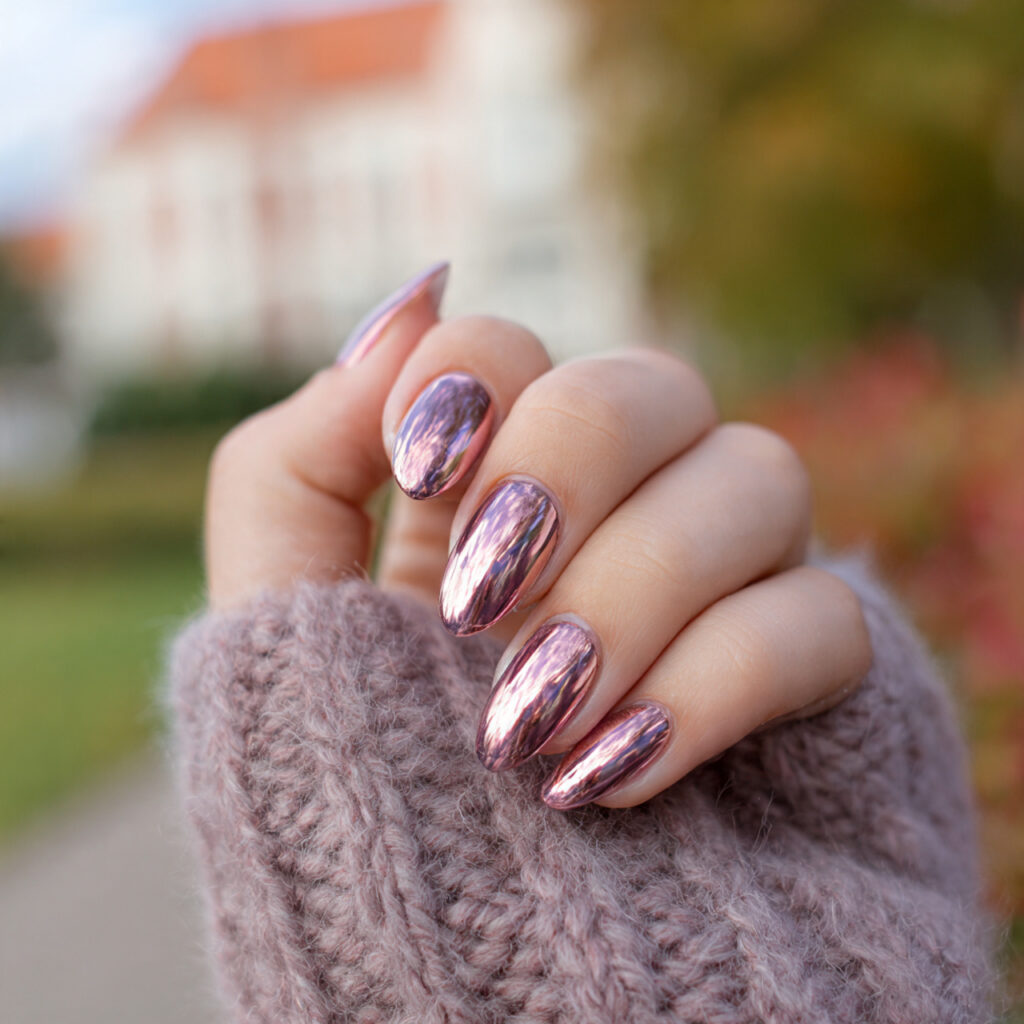 attractive rose gold cat eye nails outdoor summer