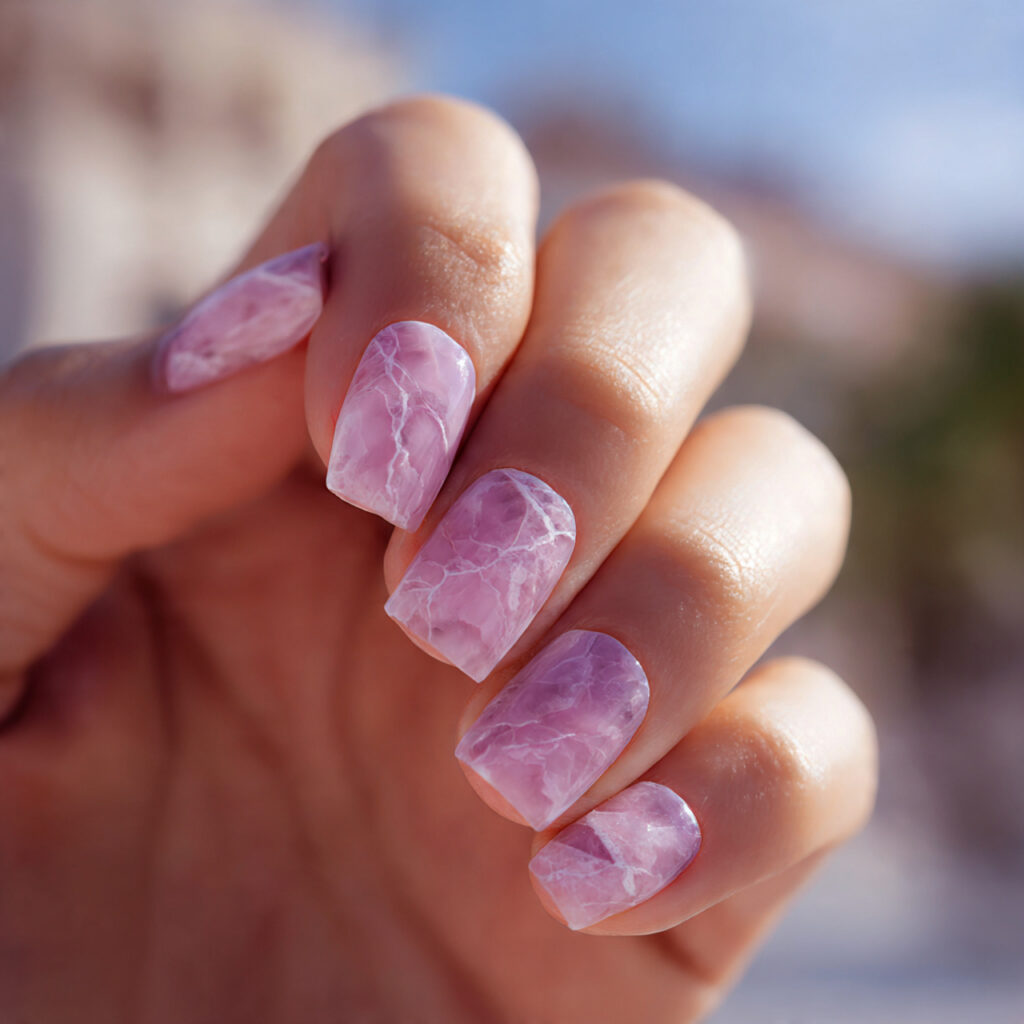 attractive rose quartz marble square nails with ou