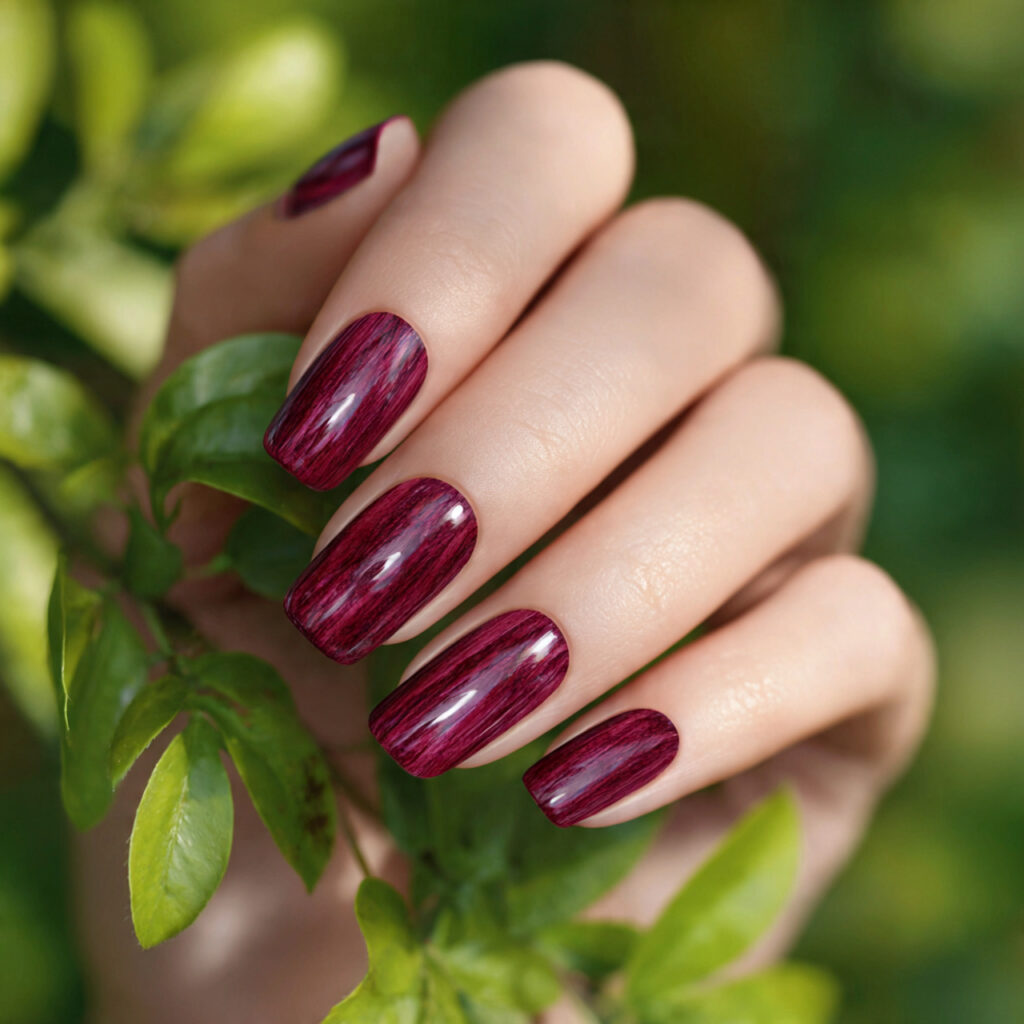 attractive rosewood dark pink nails with outdoor b
