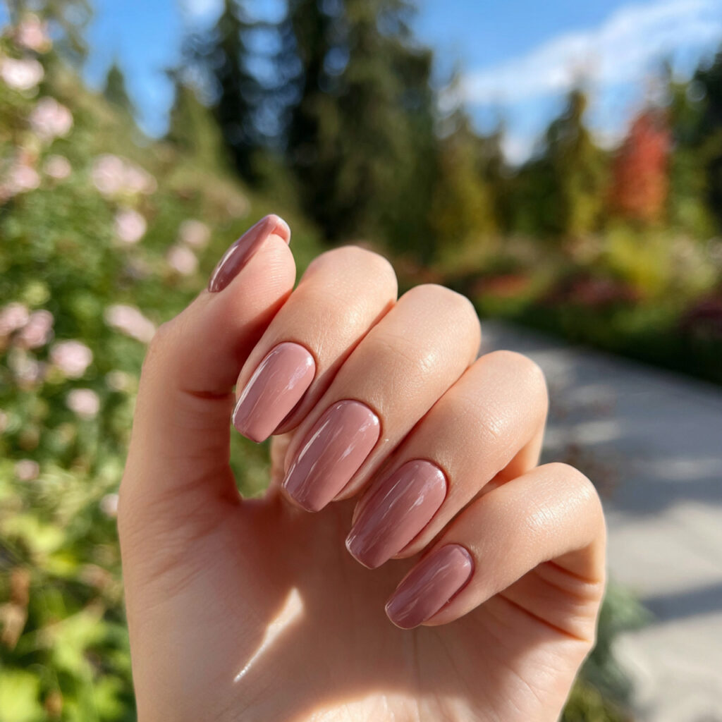 attractive rosy and latte brown nails with outdoor