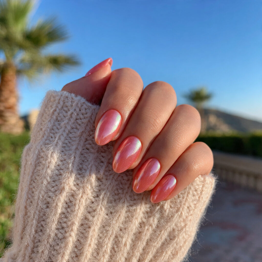 attractive rosy aura almond nails short with outdo