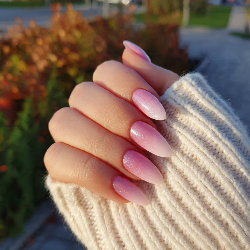 attractive rosy aura nails with outdoor background