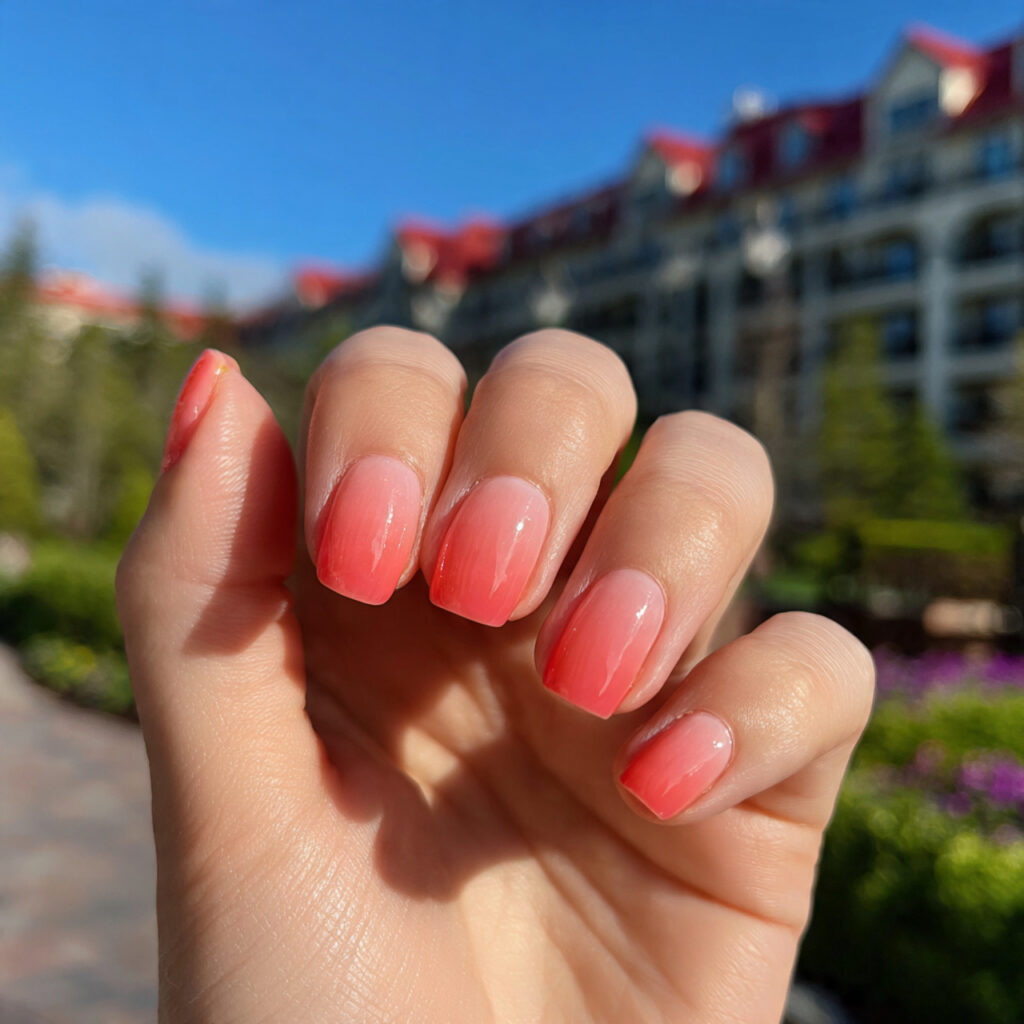 attractive rosy aura short acrylic nails with outd