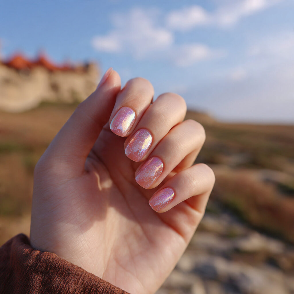 attractive rosy aura short acrylic nails with outd 2
