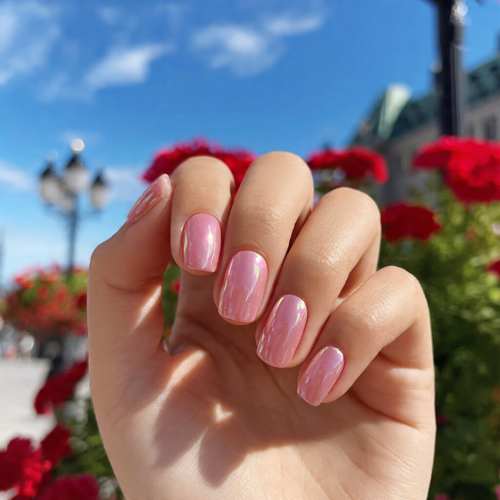 attractive rosy aura short ballerina nails with ou