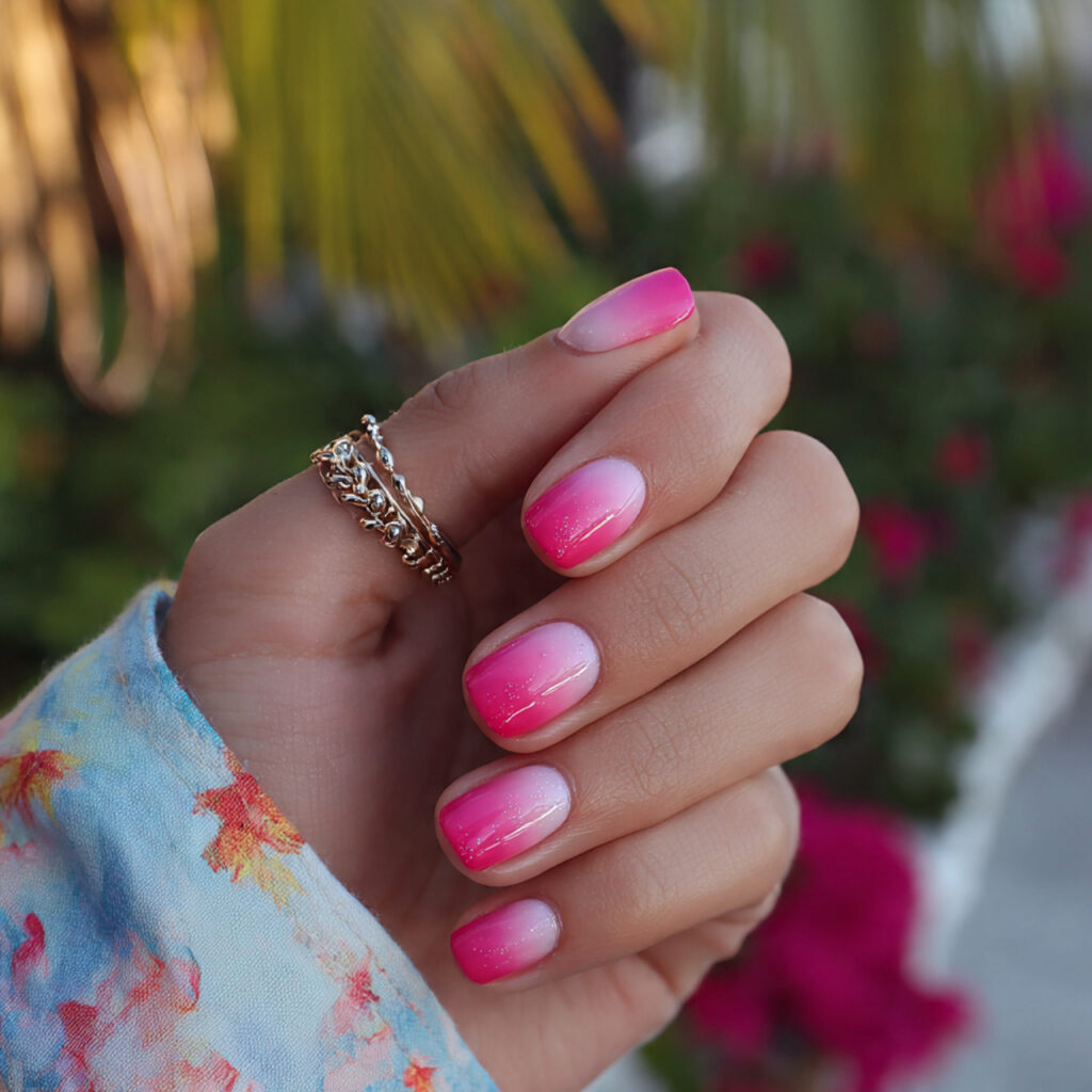 attractive rosy aura short nails with outdoor summ 2