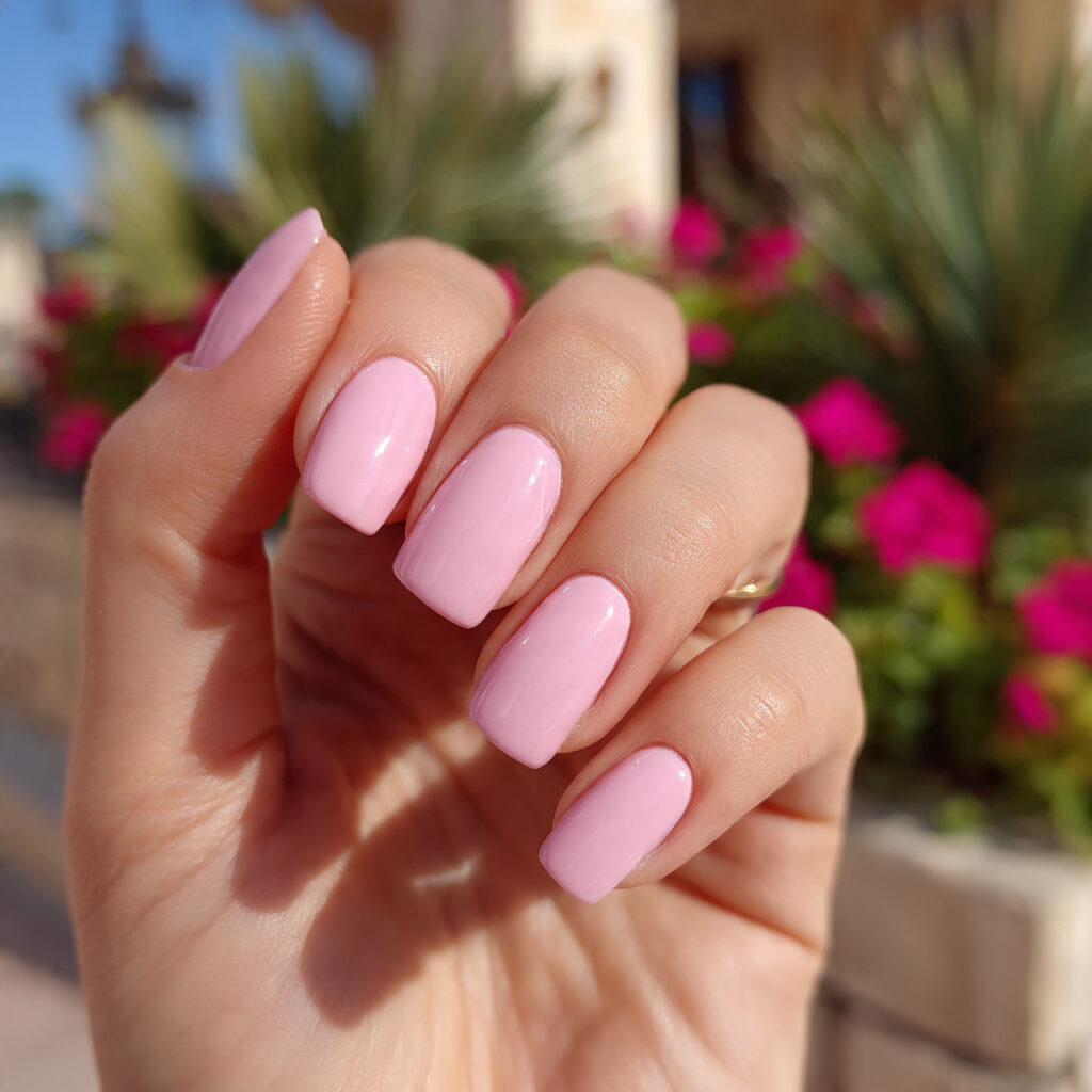 attractive rosy aura short square acrylic nails sh