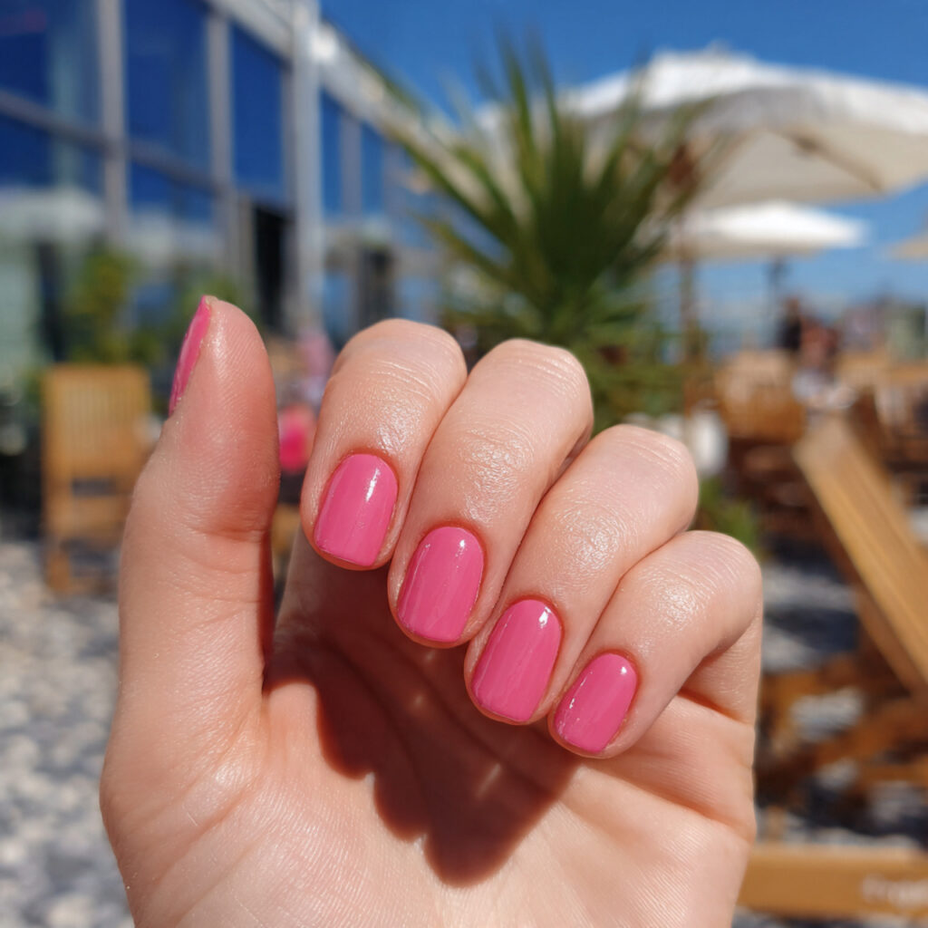attractive rosy aura very short nails with summer