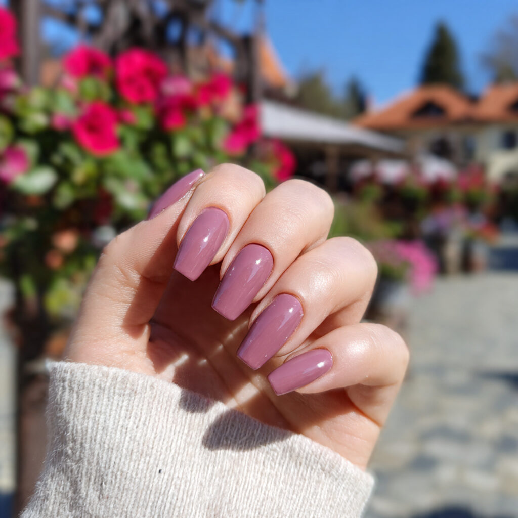attractive rosy mauve simple acrylic nails with ou