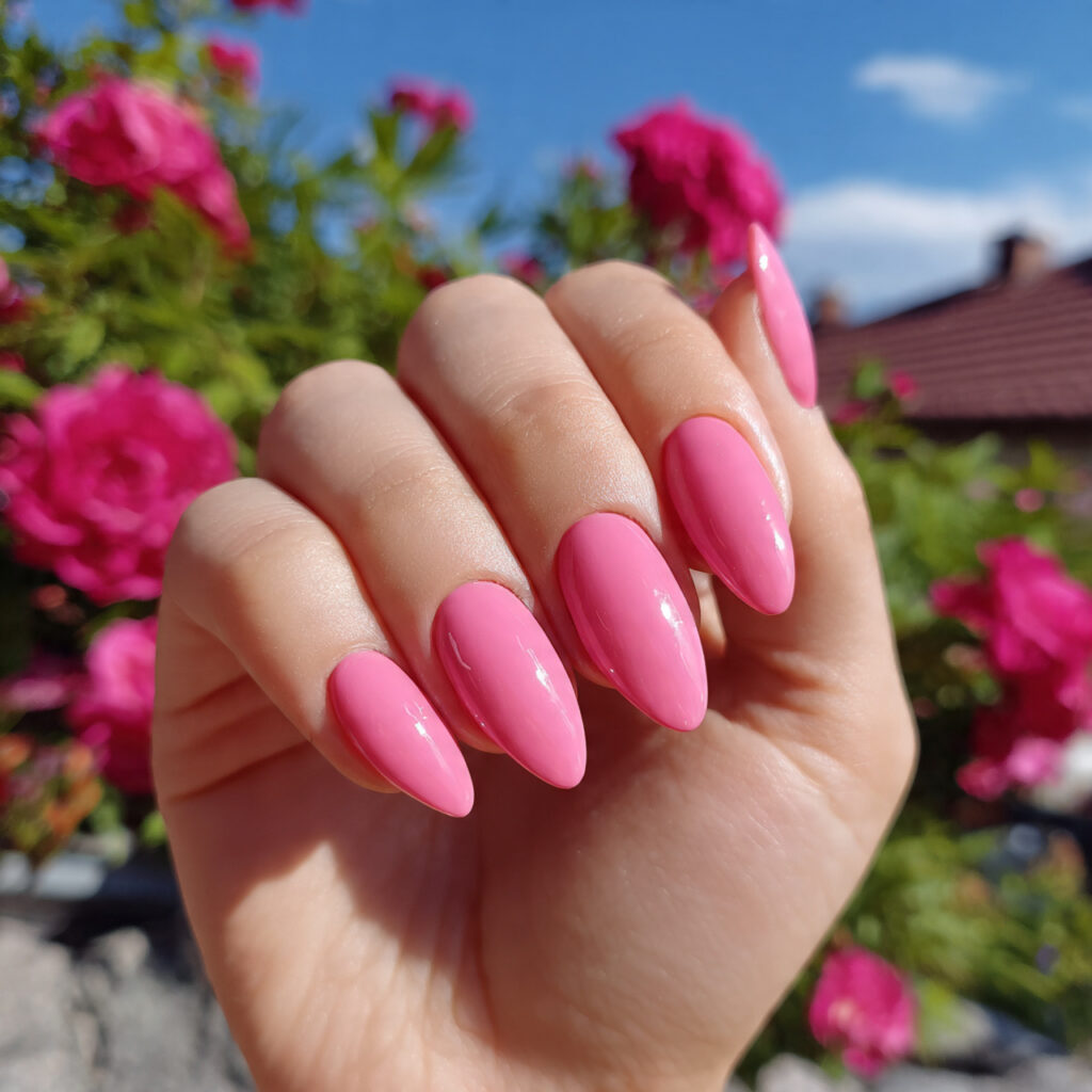 attractive rosy pink almond nails nails with outdo