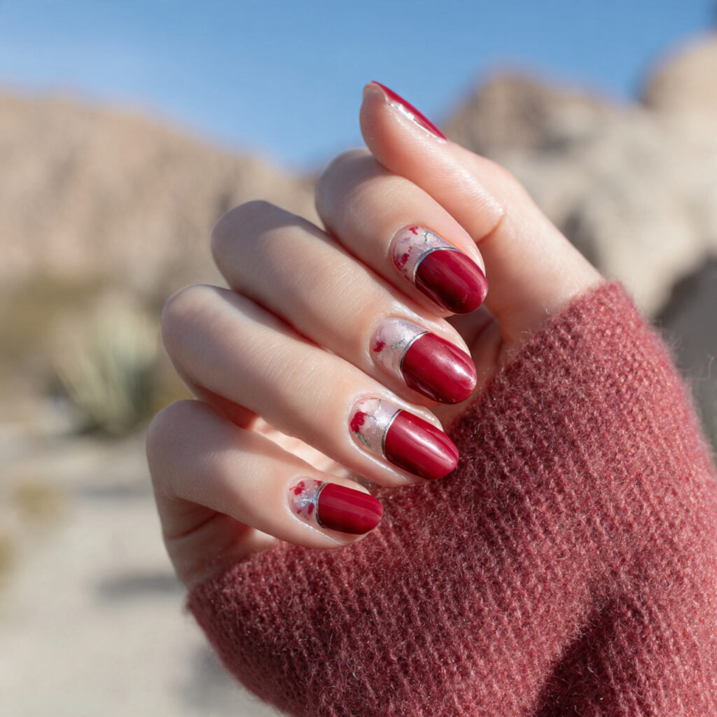 attractive ruby reverse french half moons nails wi