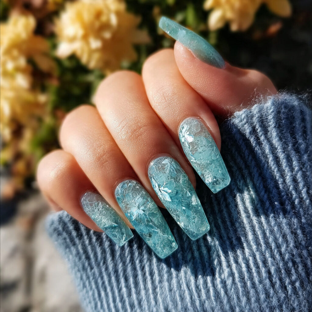 attractive sea glass jelly nails in aqua nails wit