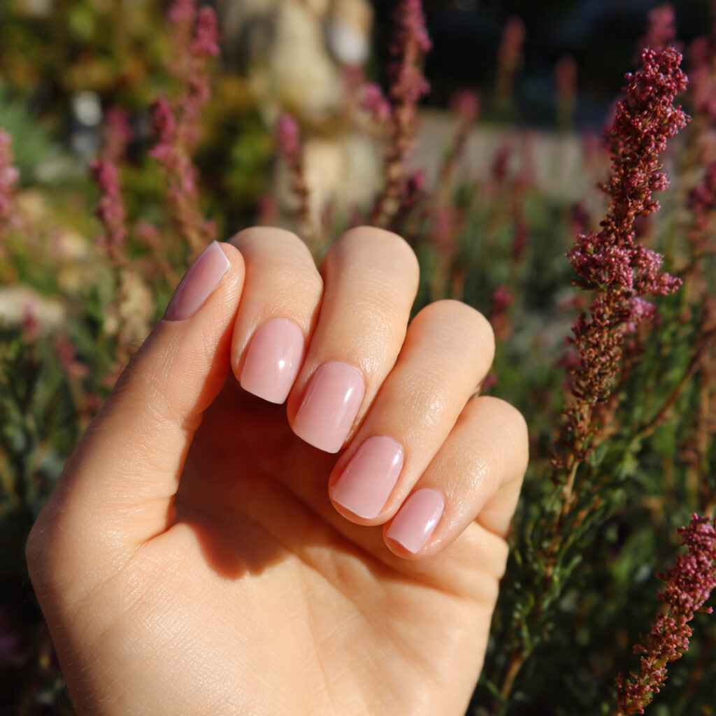 attractive sheer blush soft pink nails with outdoo