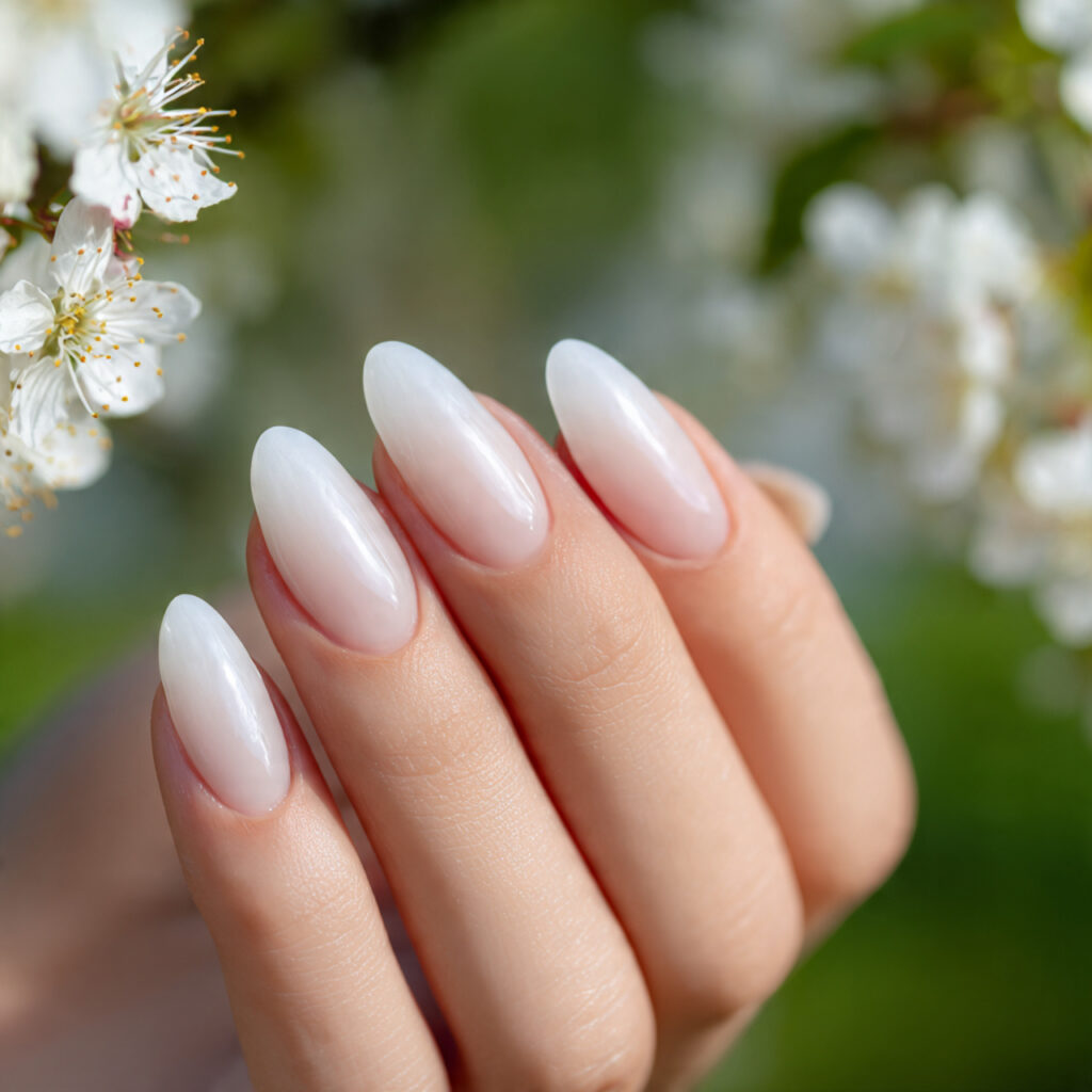attractive sheer nude shine natural nails with out