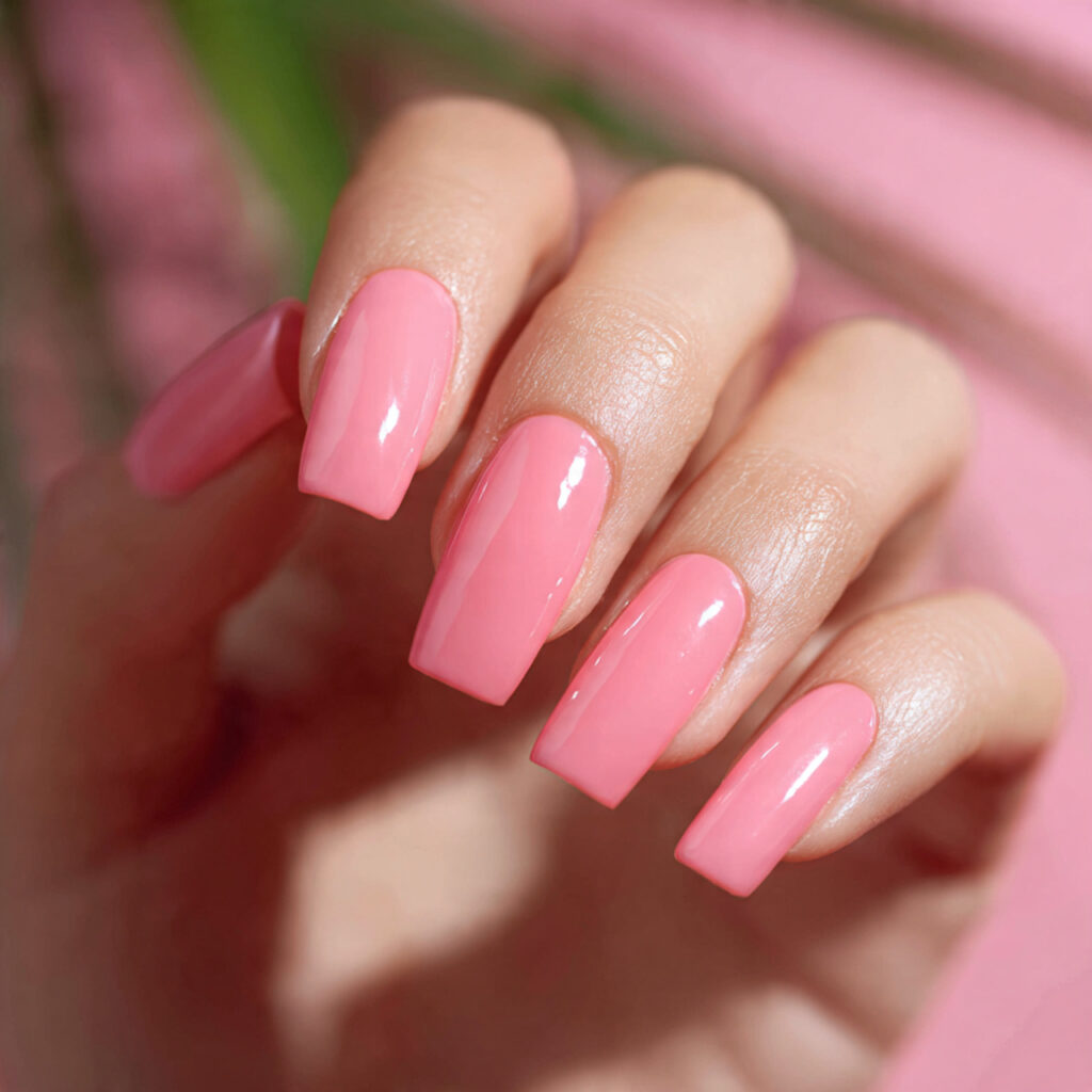 attractive sheer pink soap nails with glossy shine
