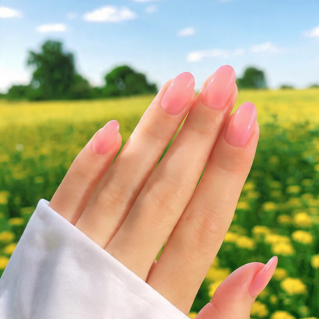 attractive sheer simple pink soap nails short oval