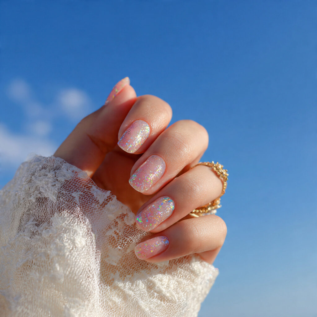 attractive sheer simple shine nails with outdoor s