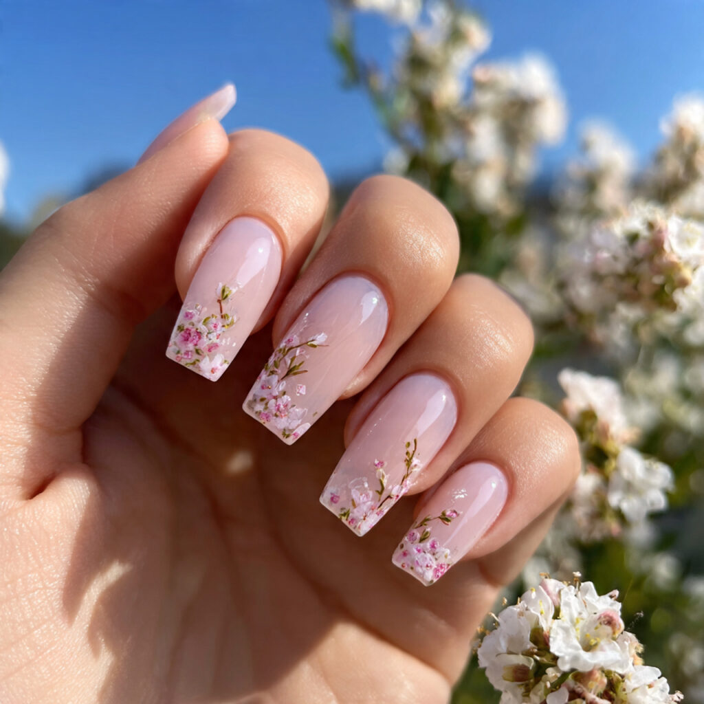 attractive sheer square nails with gloss with outd