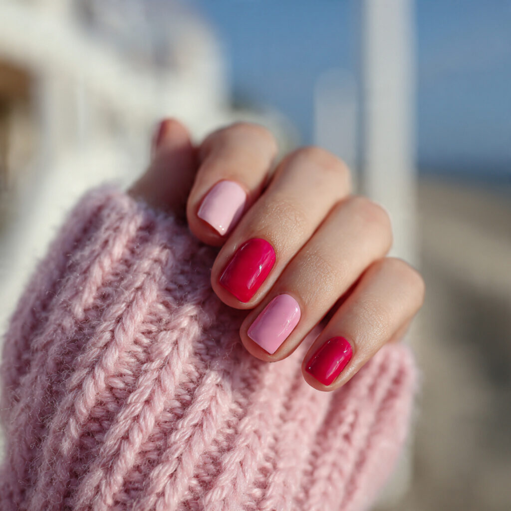 Pink and Red Nails: 15 Flirty, Bold & Pinterest-Perfect Designs You’ll Love 12 attractive short pink and red acrylic chic nails w