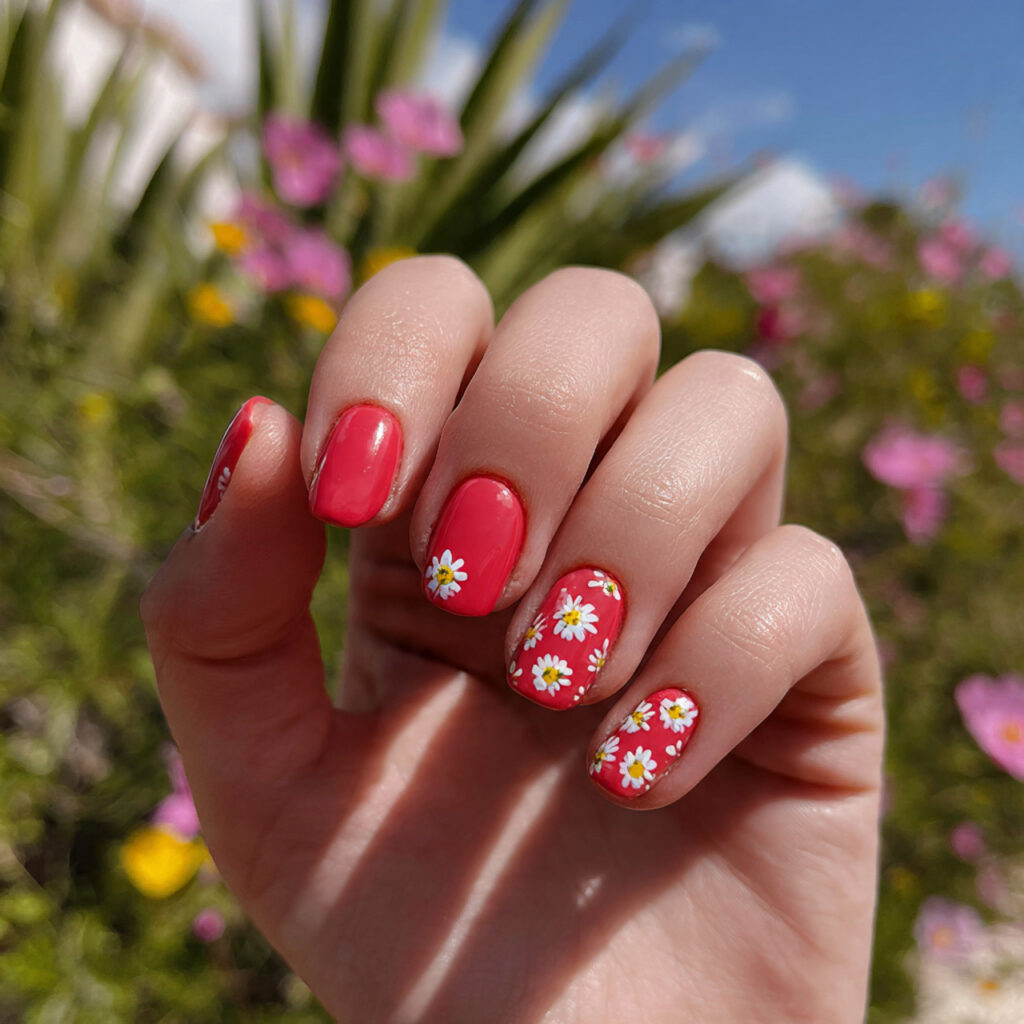attractive short poppy red with mini daisy corner